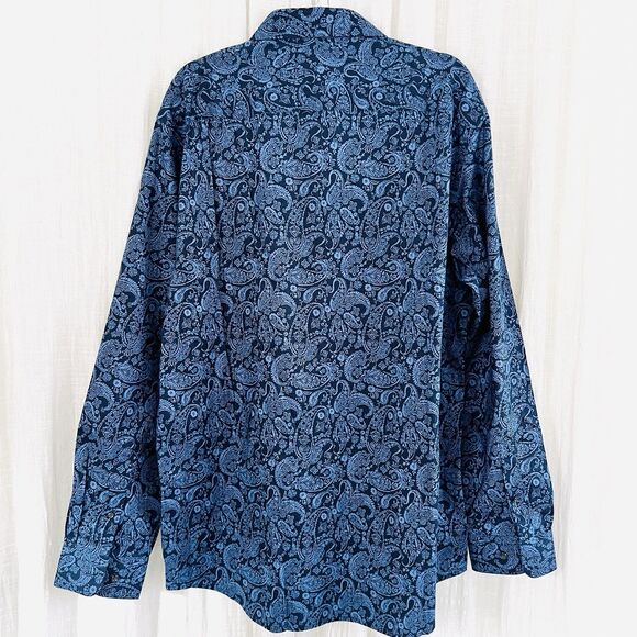 NWT Jos A Bank Blue Paisley Lightweight Satin Button Down Dress Shirt 2XLT - Picture 6 of 8